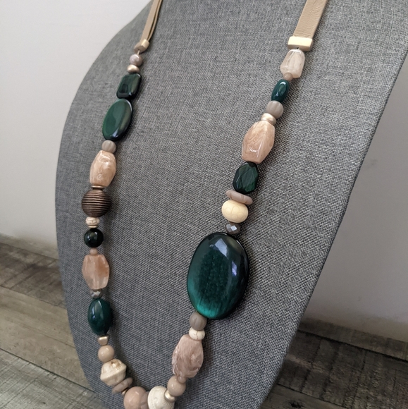 Chico's Long Hunter Green Beaded Necklace - Picture 2 of 4